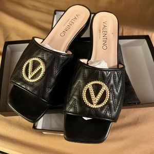 VALENTINO BY MARIO VALENTINO BLACK SLIDE SANDALS